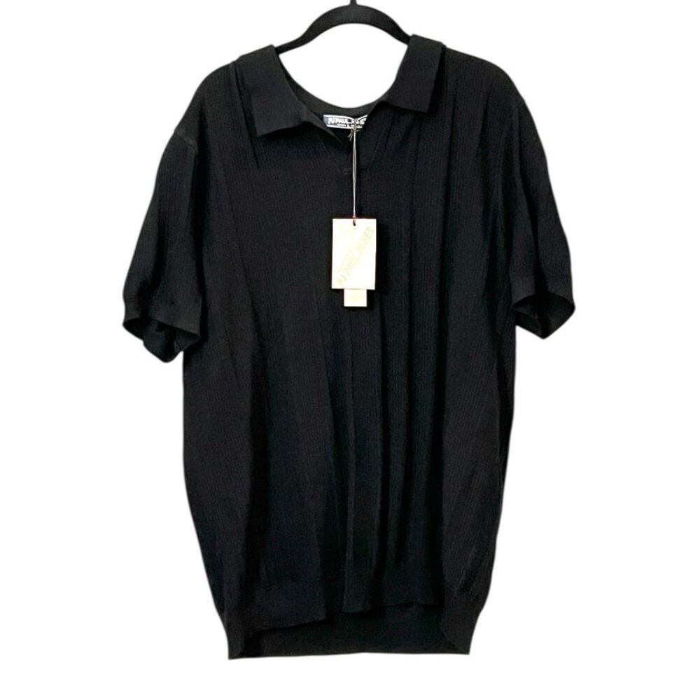 NWT PJ Paul Jones Mens Large Black Knit Polo Shirt Short Sleeve Ribbed Stretch